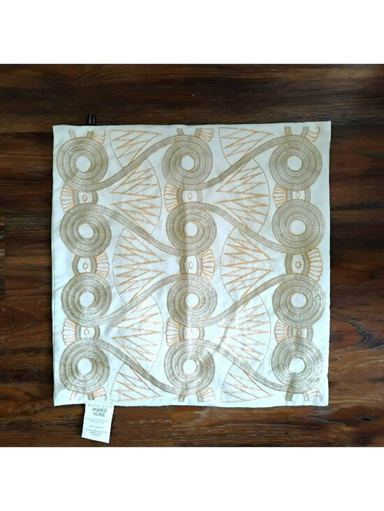 Rodeo Home Other - Rodeo Home Art Deco Embroidered Pillow Cover Cream & Gold Geometric 19"
